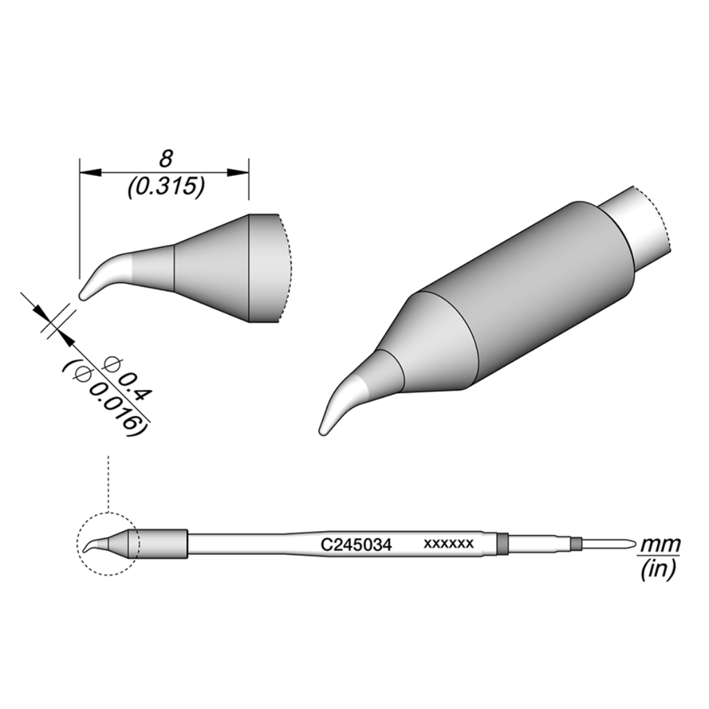 C245034 CURVED CONICAL CARTRIDGE WITH A DIAMETER OF 0.4 MM - JBC