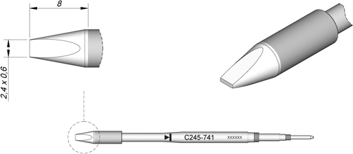 CARTUCHO CINCEL C245741 DE 2,44 X 0,6 MM PARA ESTACION DE SOLDADURA DIGITAL JBC