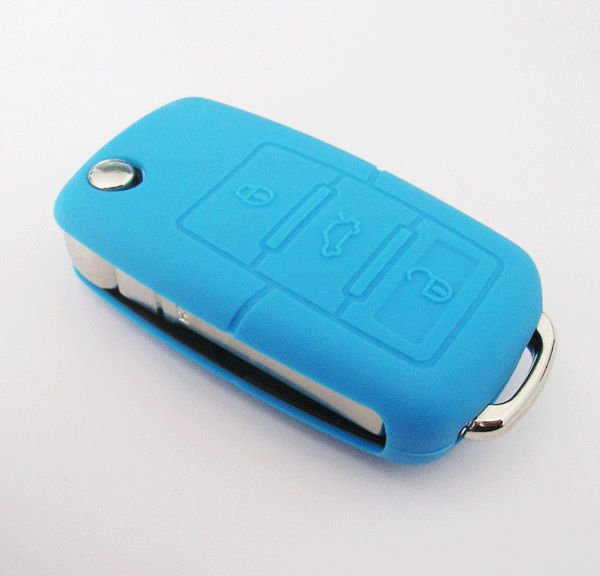FUNDA DE SILICONA PARA MANDOS PLEGABLES DE 3 BOTONES DE VOLKSWAGEN - CELESTE  