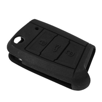 FUNDA DE SILICONA PARA MANDOS PLEGABLES MODERNOS DE 3 BOTONES DE VOLKSWAGEN - NEGRO 