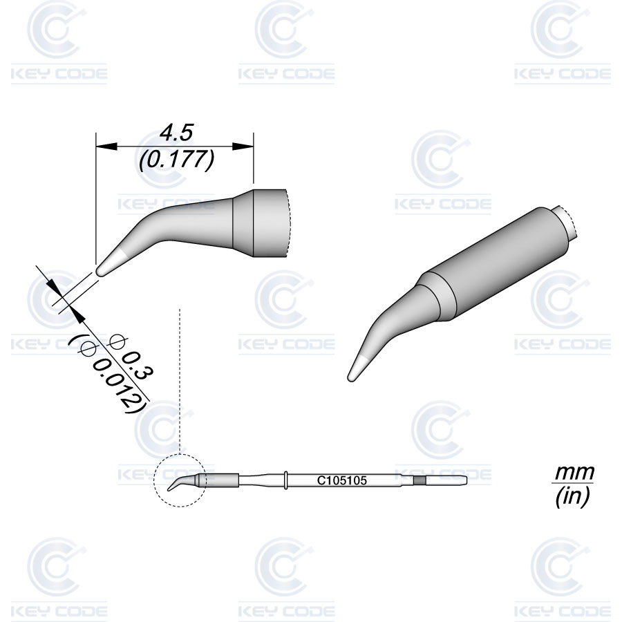 C105105 CARTRIDGE JBC CONICAL CURVED Ø 0.3 FOR NT105