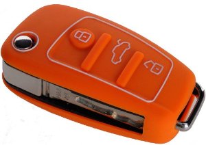 FUNDA DE SILICONA PARA MANDOS PLEGABLES DE 3 BOTONES DE AUDI - NARANJA 
