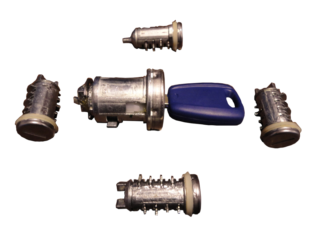 FIAT PUNTO, PANDA, PALIO, DOBLO LASER KEY LOCK SET (IGINITION + 4 DOOR LOCKS) - ORIGINAL -  