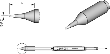 CARTOUCHE CONIQUE C245001 DE 0,6 MM POUR STATION DE SOUDURE DIGITALE JBC