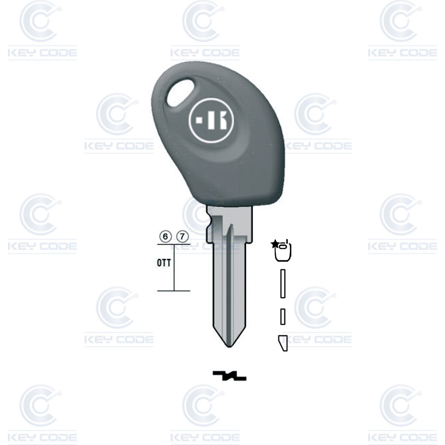 KEYLINE POD KEY FOR FIAT, ALFA, LANCIA, IVECO FT50 (GT10) 6, 7 TEETH - SLIDING MECHANISM