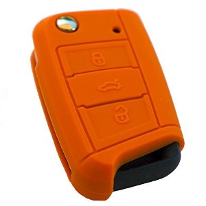 [VWFSM-NR] FUNDA DE SILICONA PARA MANDOS PLEGABLES MODERNOS DE 3 BOTONES DE VOLKSWAGEN - NARANJA 