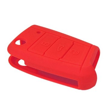 [VWFSM-R] FUNDA DE SILICONA PARA MANDOS PLEGABLES MODERNOS DE 3 BOTONES DE VOLKSWAGEN - ROJO 