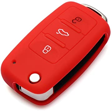 [VWFS-R] FUNDA DE SILICONA PARA MANDOS PLEGABLES DE 3 BOTONES DE VOLKSWAGEN - ROJO 