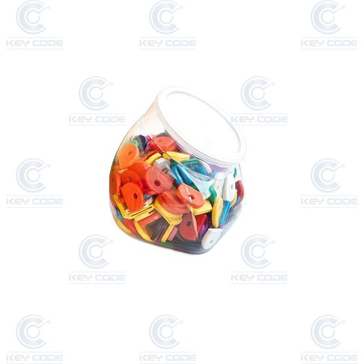 [ANP240] POT AVEC 240 BOUCHONS EN PLASTIQUE DE COULEUR POUR CLÉS