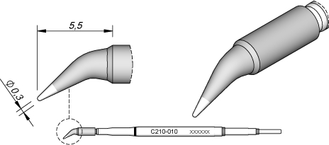 [HE-C210010] CARTOUCHE COURBÉE C210010  DE 0,3 MM POUR STATION DE SOUDURE DIGITALE JBC