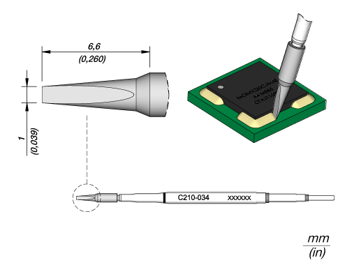 [HE-C210034] CARTOUCHE COUPEUR EN INOXYDABLE C210034 DE 0,1 MM POUR STATION DE SOUDAGE NUMÉRIQUE (NON ADAPTÉE POUR LA SOUDURE) JBC