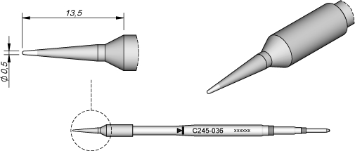 [HE-C245036] CARTOUCHE CONIQUE C245036  DE 0,5 MM POUR STATION DE SOUDURE DIGITALE JBC